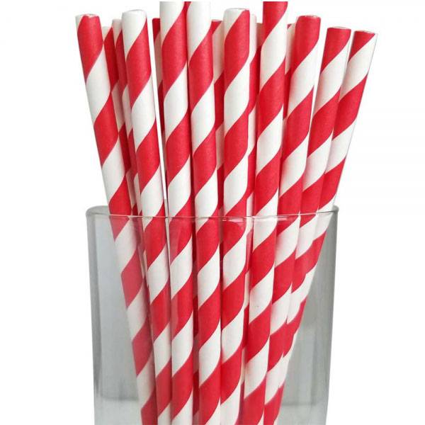 7.67” Jumbo Regular Red Striped Paper Straws