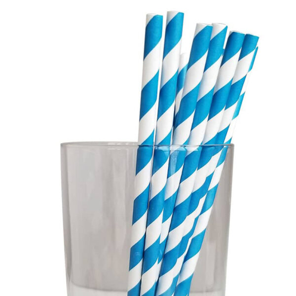 7.75” Jumbo Regular Blue Striped Paper Straws