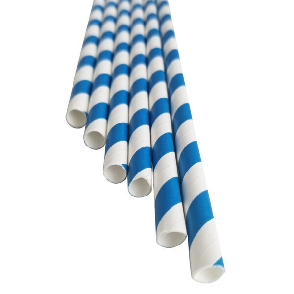 7.75” Jumbo Regular Blue Striped Wrapped Paper Straws