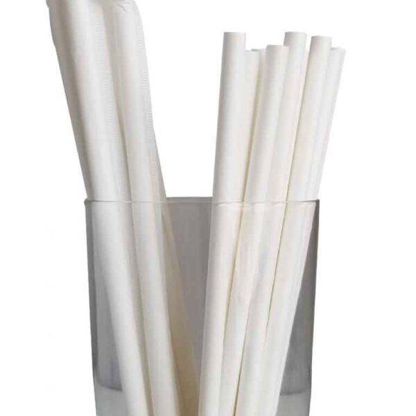 7.75” Jumbo Regular White Wrapped Paper Straws