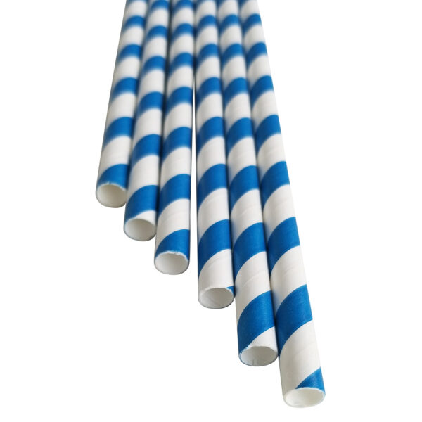 7.75” Giant Milkshake Regular Blue Striped Paper Straws