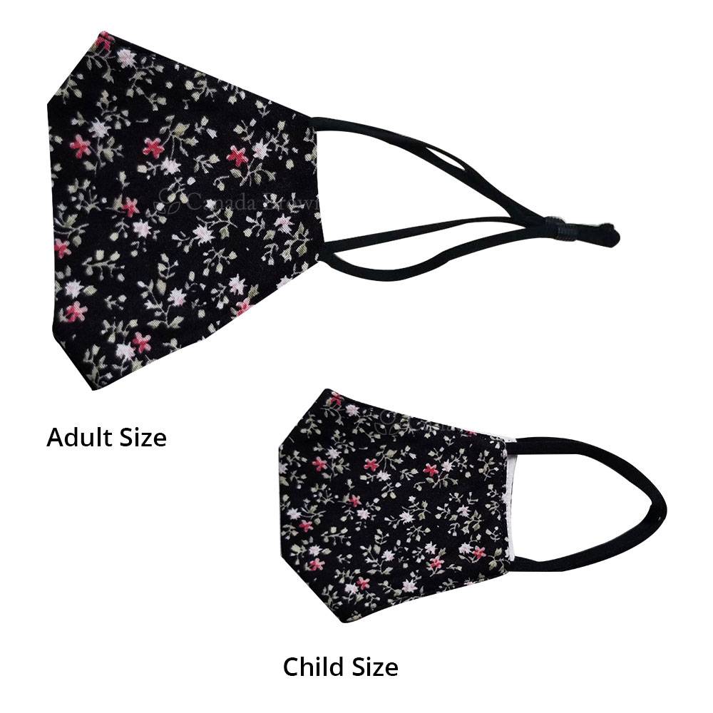 Reusable 3 Layer Black Floral Fabric Protective Washable Earloop Face Masks