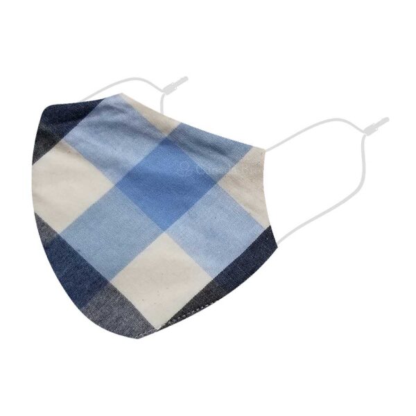 Reusable 3 Layer Blue Beige Checks Fabric Protective Washable Earloop Face Masks