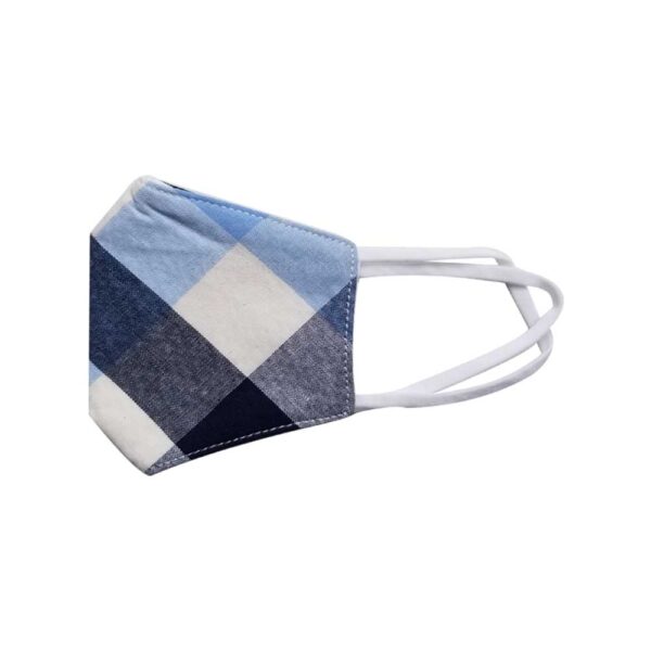 Reusable 3 Layer Blue Beige Checks Fabric Protective Washable Earloop Face Masks