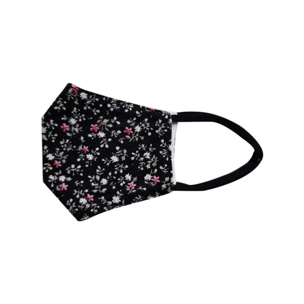 Reusable 3 Layer Black Floral Fabric Protective Washable Earloop Face Masks