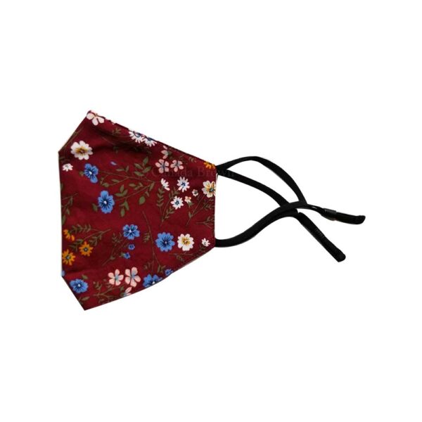 Reusable 3 Layer Maroon Floral Fabric Protective Washable Earloop Face Masks