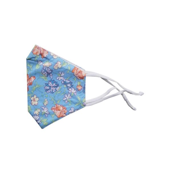 Reusable 3 Layer Blue Pink Floral Fabric Protective Washable Earloop Face Masks