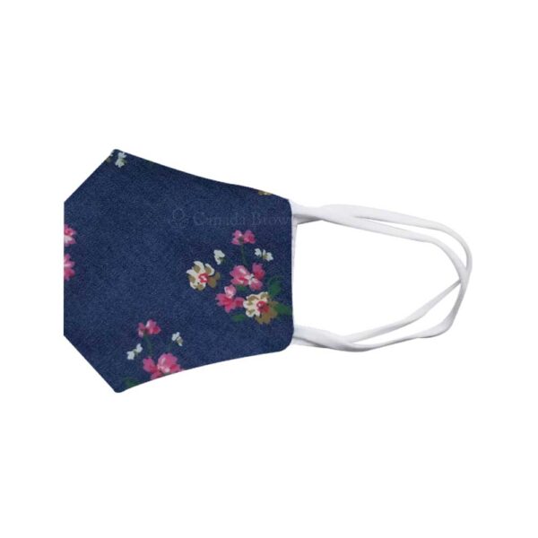 Reusable 3 Layer Blue Denim Yellow Floral Fabric Protective Washable Earloop Face Masks