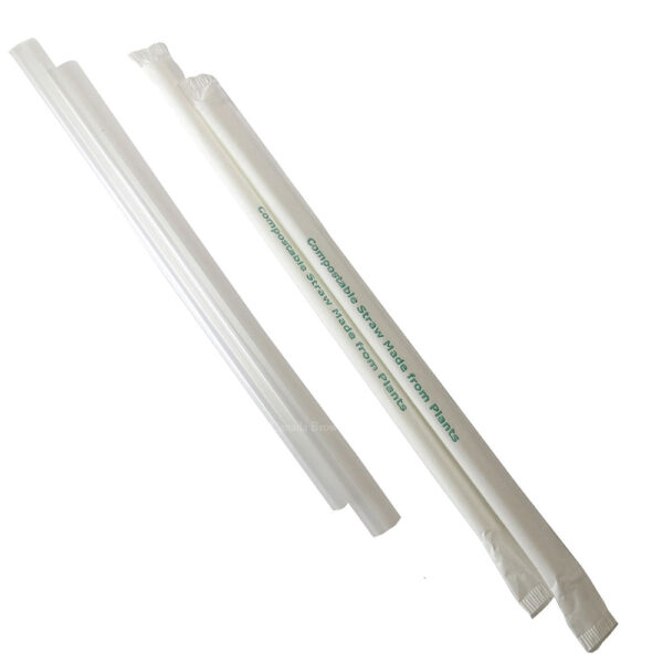 8” PLA Straw Clear with Individually Printed & Paper Wrapped (100% Compostable) (3000/Case)
