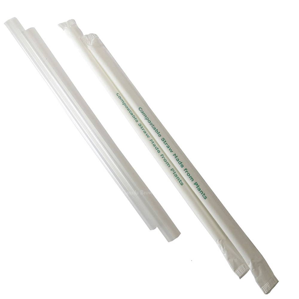8'' PLA Straw Clear with Individually Printed & Paper Wrapped (100% Compostable) (3000/Case)
