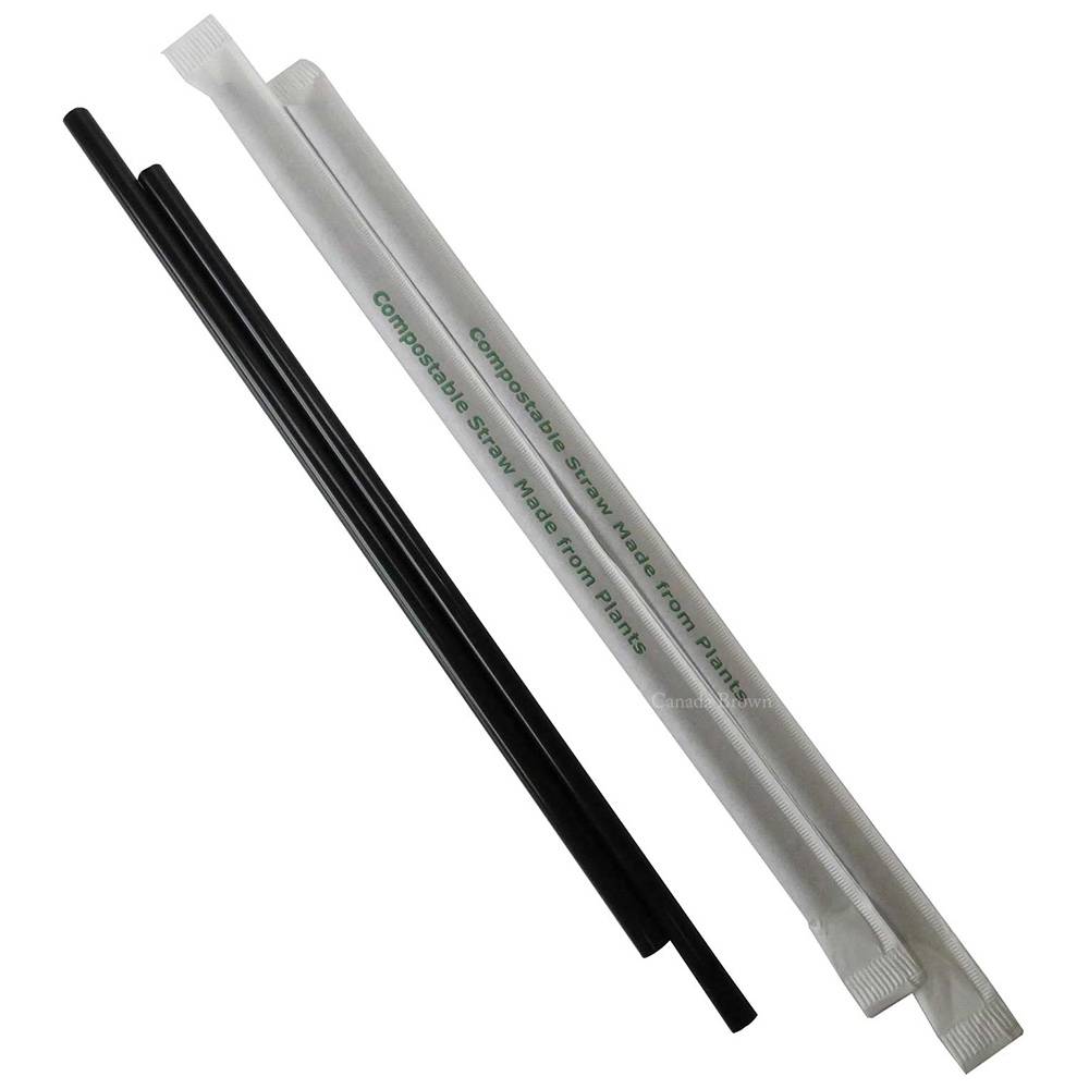 8'' PLA Straw Black with Individually Printed & Paper Wrapped (100% Compostable) (3000/Case)