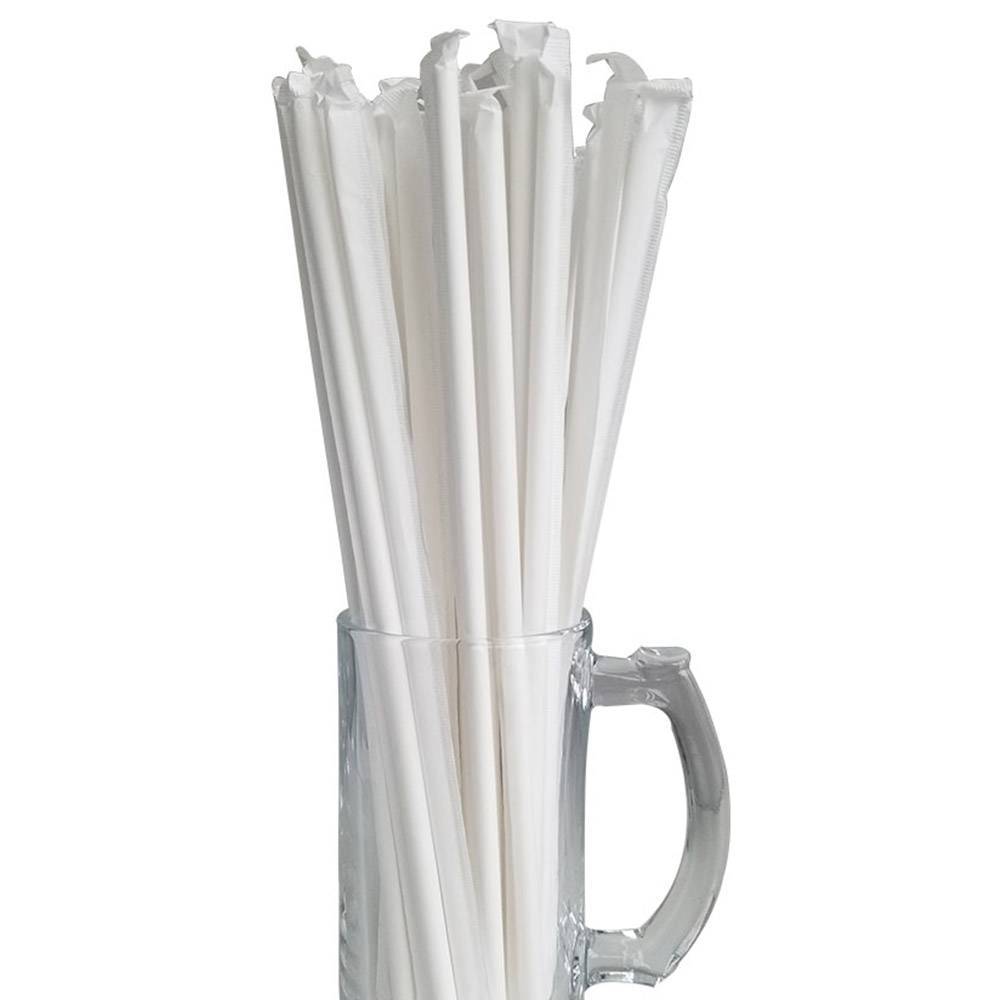 10.23” Length 6mm Diameter White Individually Wrapped Paper Straws (3000/CS)