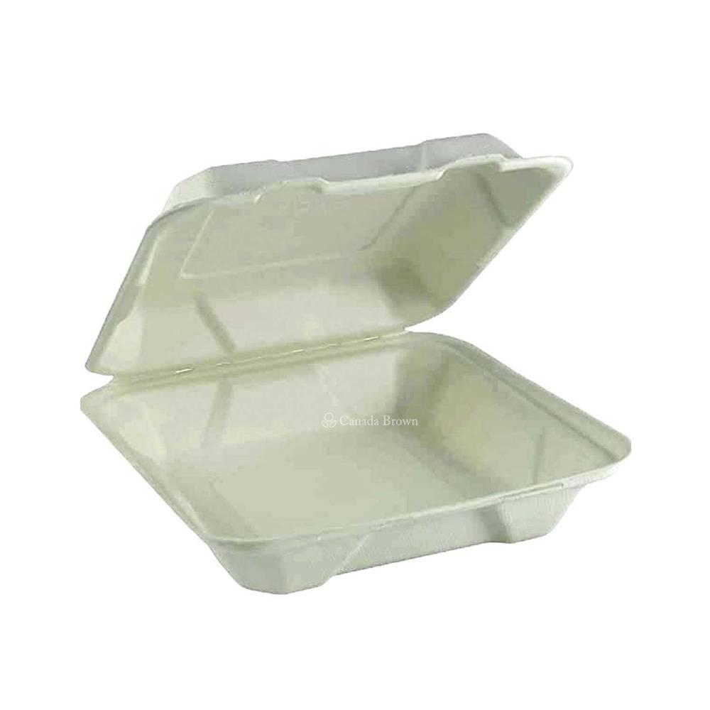 6" x 6" x 3" Sugarcane Fibre Clamshell (White) (100% Compostable & Recyclable)  (500/Case)