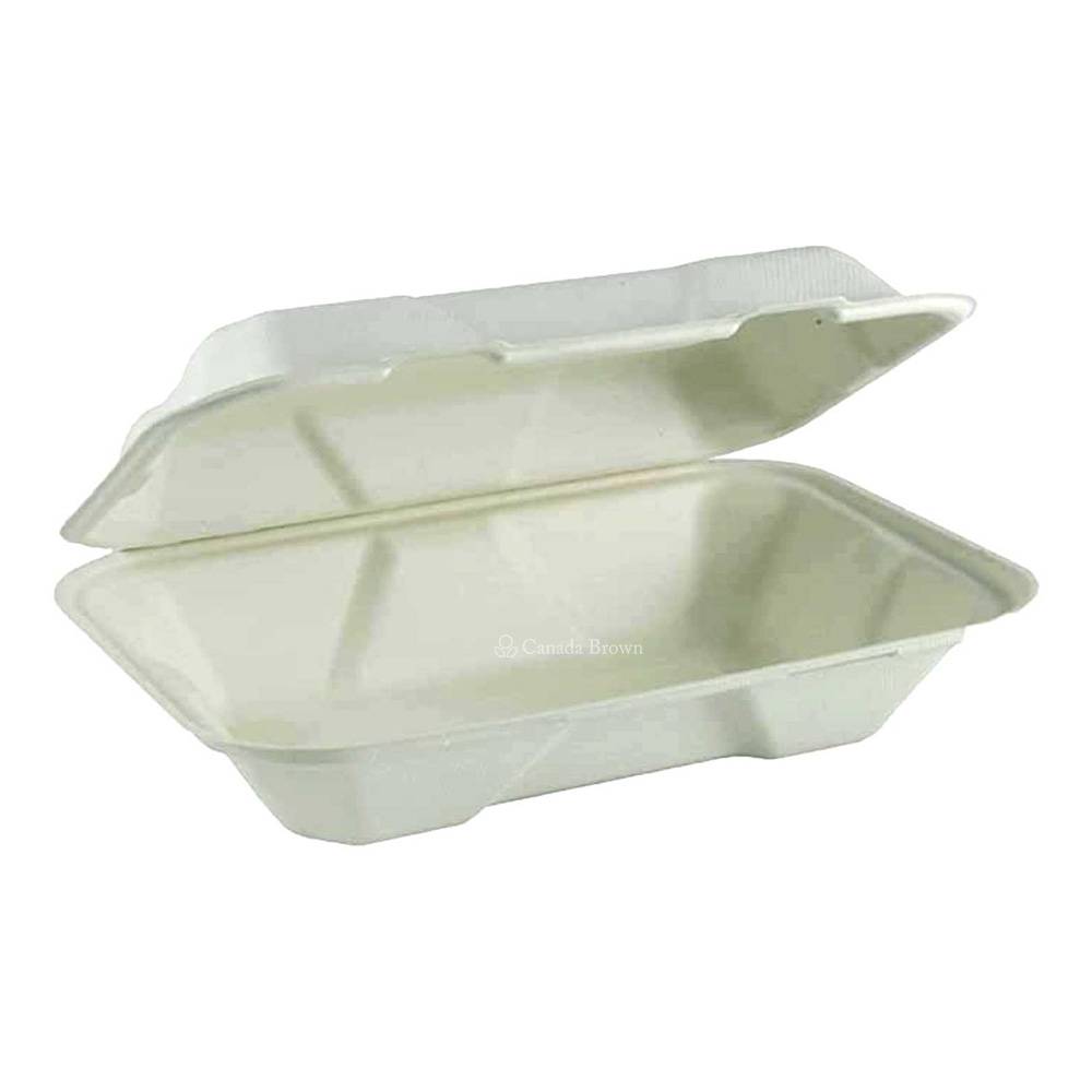 9" x 6" x 3" Sugarcane Fibre Clamshell (White) ( 100% Compostable & Recyclable)  (200/Case)