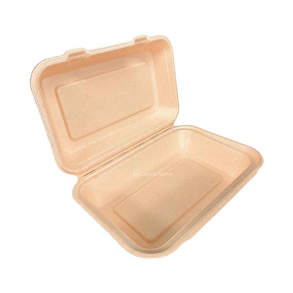 9"x6"x3" Sugarcane Fibre Naturall Kraft Clamshell (100% Compostable & Recyclable ) (200/Case)