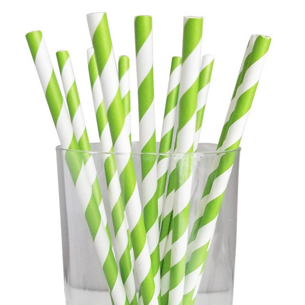 7.67” Length 6mm Diameter Regular Green Striped Paper Straws (5000/CS)