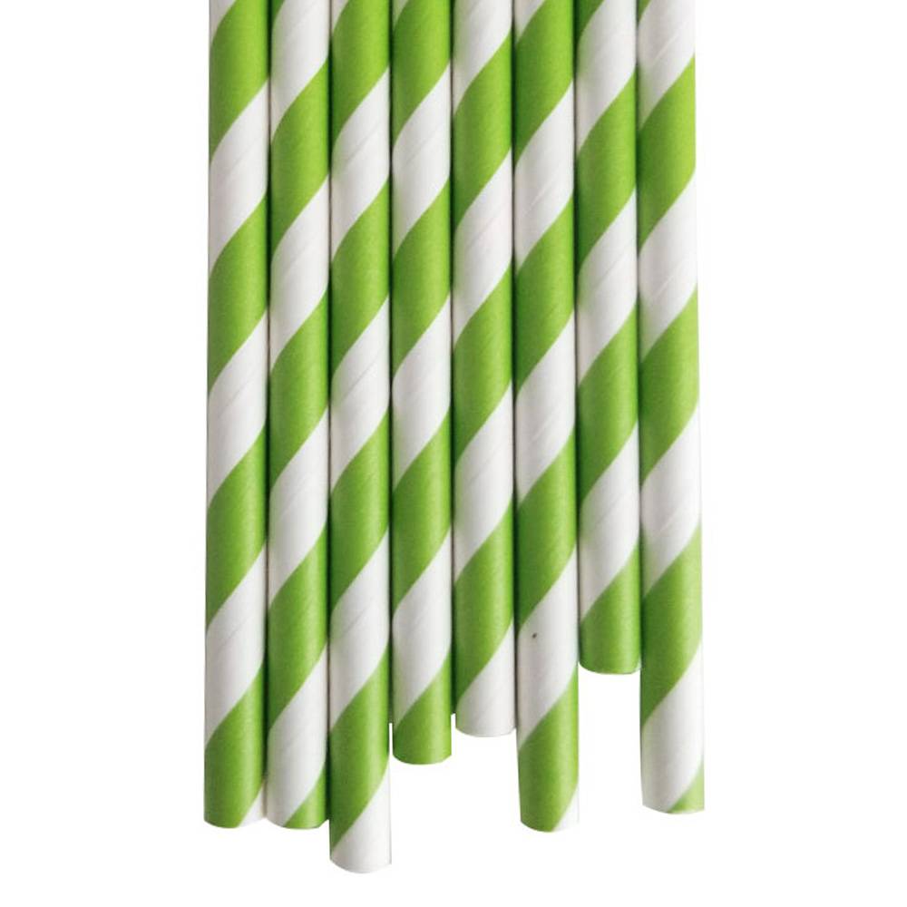 7.77” Jumbo Regular Green Striped Wrapped Paper Straws (5000/CS)