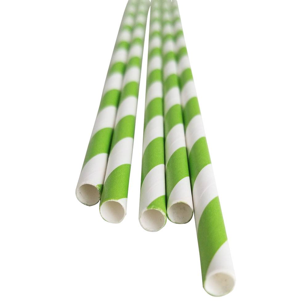 7.77” Jumbo Regular Green Striped Wrapped Paper Straws (5000/CS)
