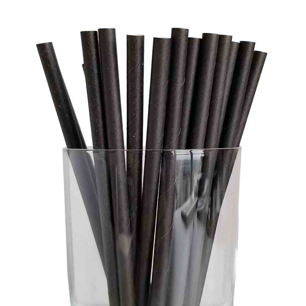 7.75” Length 6mm Diameter Regular Black Paper Straws