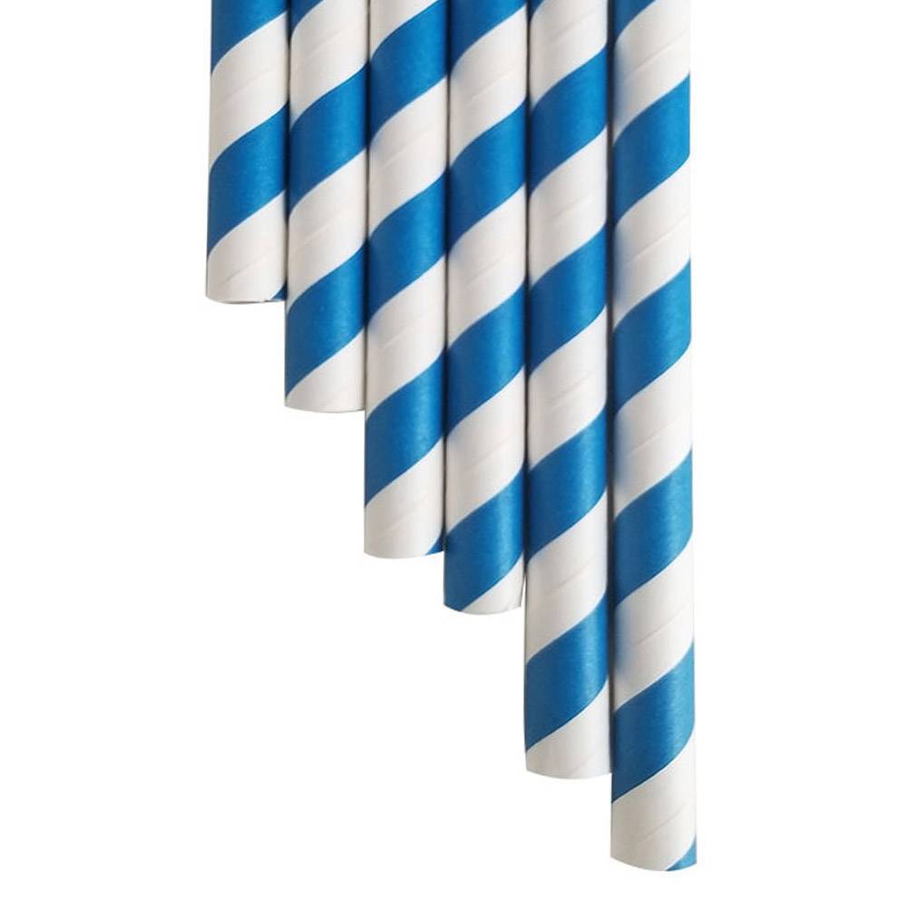 7.75” Giant Milkshake Regular Blue Striped Wrapped Paper Straws (2400/CS)