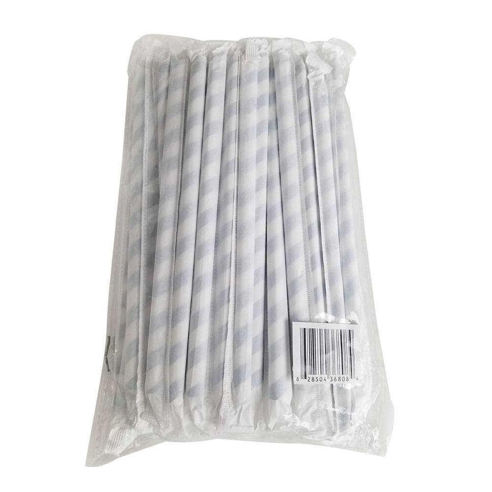 7.75” Length 8mm Diameter Milkshake Blue Striped Individually Wrapped Paper Straws