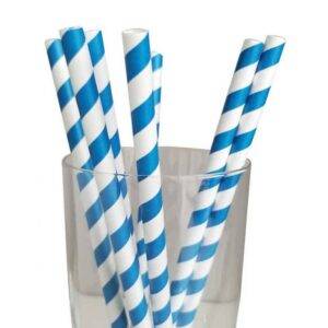 7.75” Length 8mm Diameter Milkshake Blue Striped Paper Straws