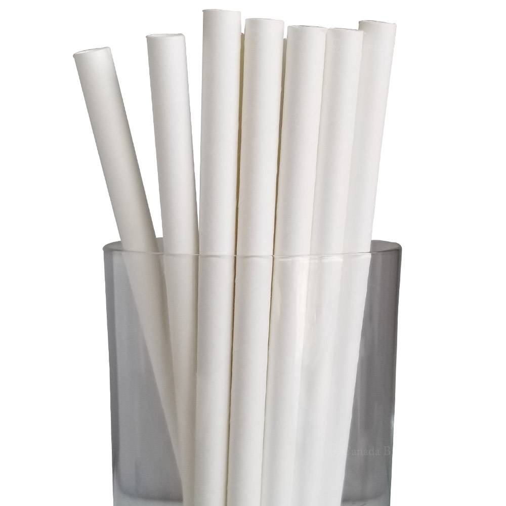 7.75” Length 8mm Diameter Milkshake White Paper Straws