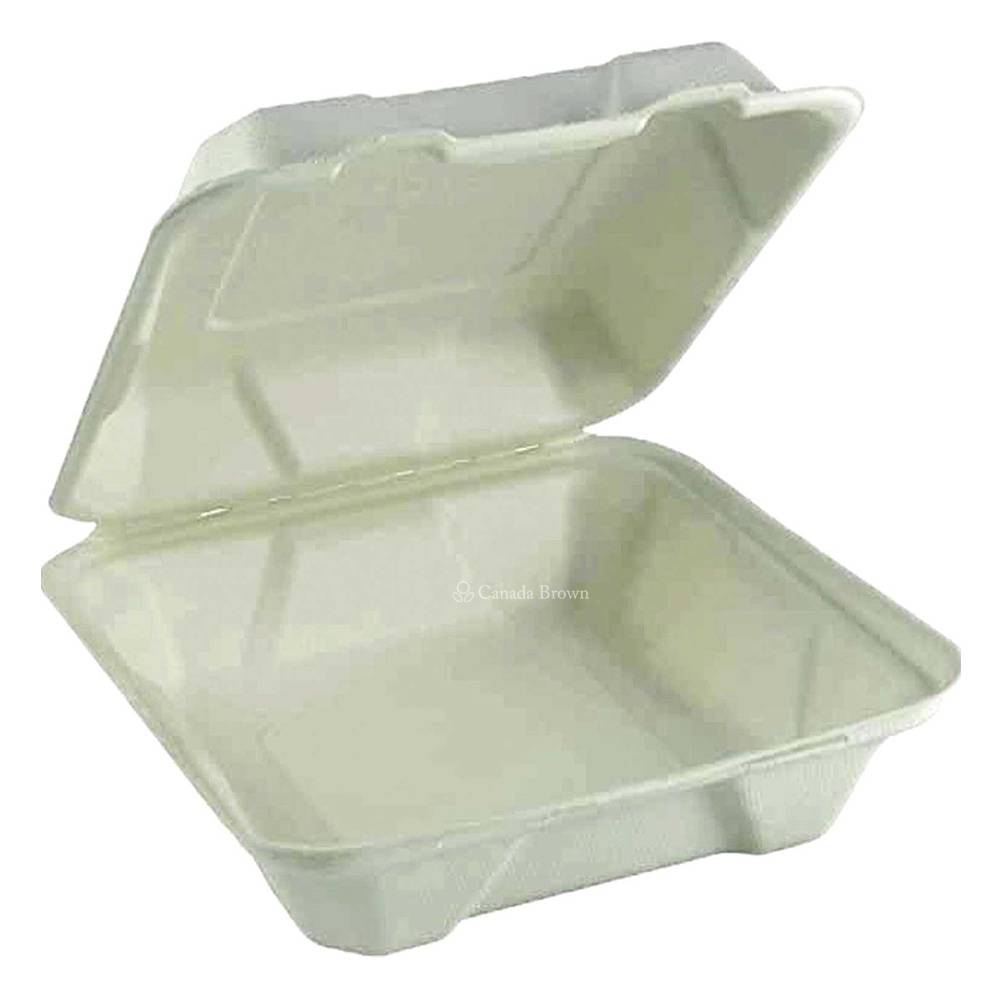 10" x 10" x 3" Sugarcane Clamshell (White) (100% Compostable & Recyclable) (200/Case)