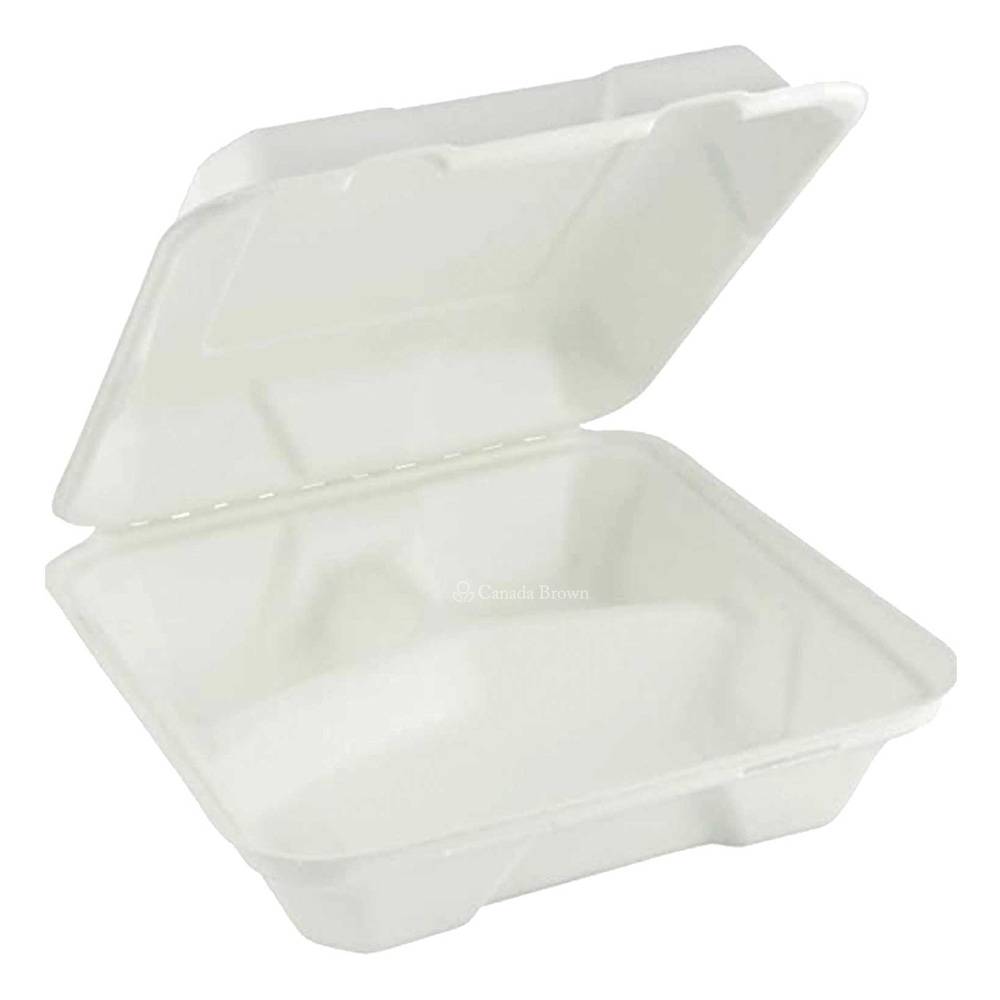10" x 10" x 3" 3Compartments Sugarcane Clamshell ( White ) ( 100% Compostable & Recyclable ) (200/Case)