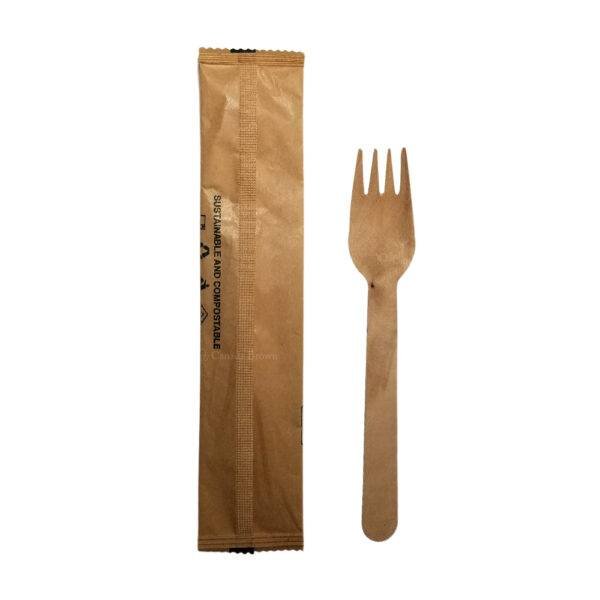 6.25" Wooden Fork with Individually Kraft Paper Wrapped (1000/Case)