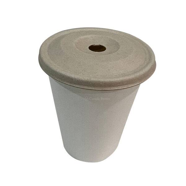 10-24oz Natural Kraft Bagasse Flat Lids for Cold Cups with Straw Hole (1000/CS)