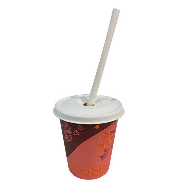 8oz White Bagasse Flat Lids for Cold Cups with Straw Hole (1000/CS)