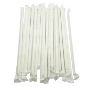 8" x 6mm White Pointed-End Paper Straws Individually Wrapped (2000/CS)