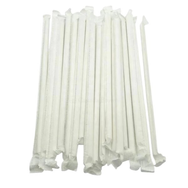 8" x 6mm White Pointed-End Paper Straws Individually Wrapped (2000/CS)