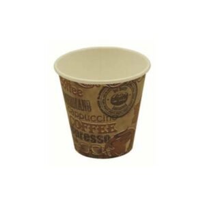 8oz White Squat Single Wall Paper Cup Rustic Design Recyclable (1000/CS)