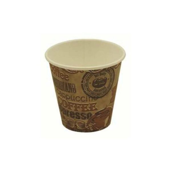 8oz White Squat Single Wall Paper Cup Rustic Design Recyclable (1000/CS)
