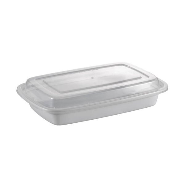 16oz 8 x 5.4 x 1.7" White Base + Lid Combo Pack PP Rectangular Food Container Recyclable (150/CS)