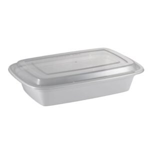 38oz 8.8 x 6 x 2.5" White Base + Lid Combo Pack PP Rectangular Food Container Recyclable (150/CS)