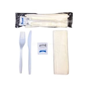 White Fork Knife Spoon Pepper Napkin Large Cutlery Kit PP Ruby (500/CS)