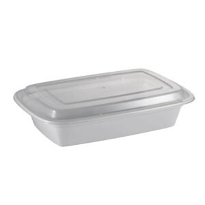 32oz 8.8 x 6 x 2.2" White Base + Lid Combo Pack PP Rectangular Food Container Recyclable (150/CS)