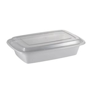 28oz 8.8 x 6 x 1.9" White Base + Lid Combo Pack PP Rectangular Food Container Recyclable (150/CS)