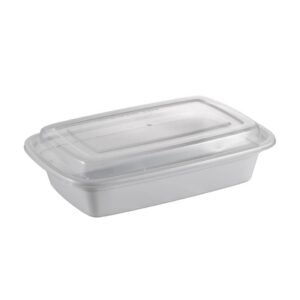 24oz 8 x 5.4 x 2.1" White Base + Lid Combo Pack PP Rectangular Food Container Recyclable (150/CS)