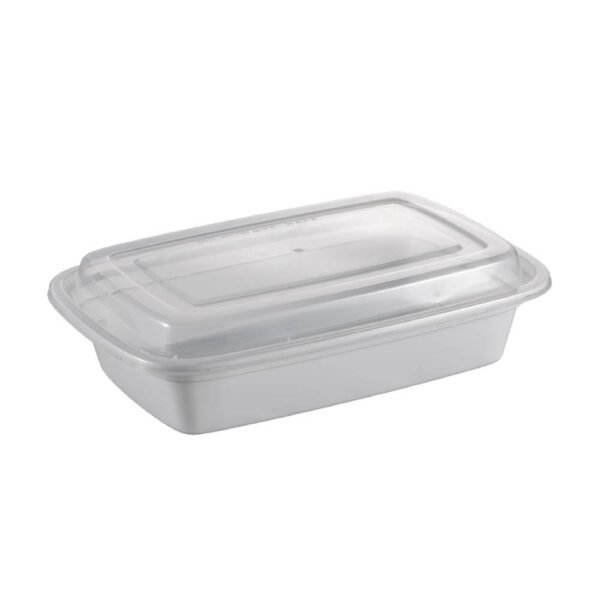 24oz 8 x 5.4 x 2.1" White Base + Lid Combo Pack PP Rectangular Food Container Recyclable (150/CS)