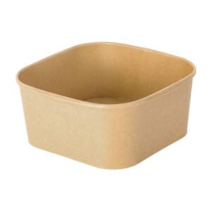 46oz 6.69" x 6.69" x 1.73" Kraft Square Deli Paper Food Container PE Lined Recyclable (300/CS)