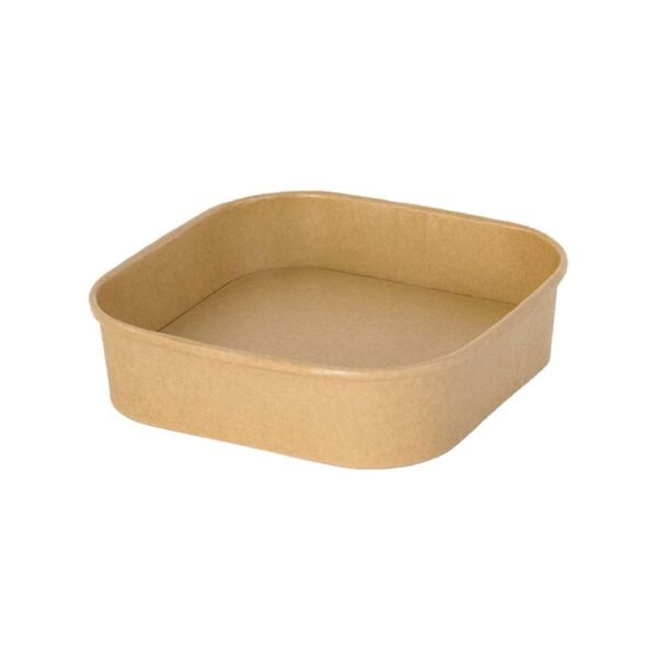 32oz 6.69" x 6.69" x 1.73" Kraft Square Deli Paper Food Container PE Lined Recyclable (300/CS)