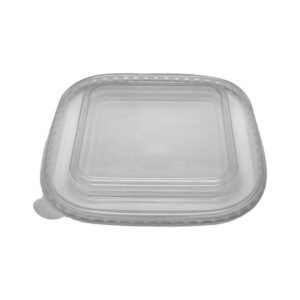 5.12 x 5.12" Clear PET Flat Lid Vented for 16oz–20oz Square Paper Food Containers PE Lined  (300/CS)